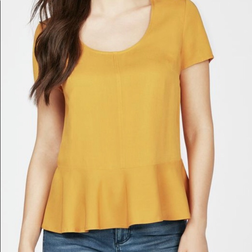 Justfab Yellow Mustard Flounce top peplum blouse